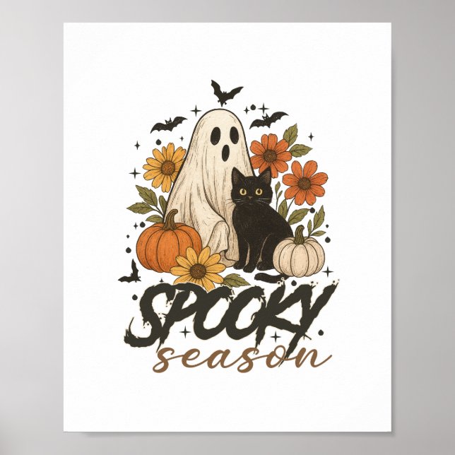 Spooky Season Ghost Retro Spooky Floral Halloween Poster (Vorne)