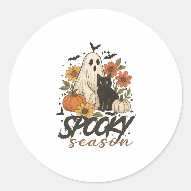 Spooky Season Ghost Retro Spooky Floral Halloween Runder Aufkleber (Vorderseite)