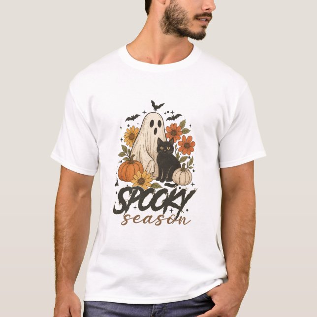 Spooky Season Ghost Retro Spooky Floral Halloween  T-Shirt (Vorderseite)