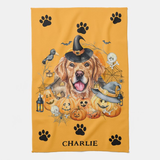 Spooky Season Golden Retriever Halloween Custom Geschirrtuch (Vertikal)