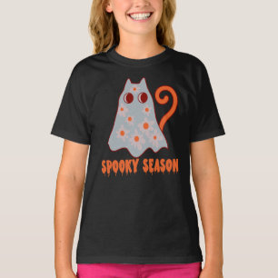 Spooky Season Groovy Ghost Cat Halloween T-Shirt