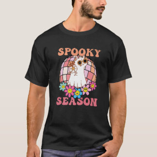 Spooky Season Groovy Ghost Cat Retro Vintag Hallo T-Shirt