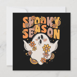 Spooky Season Groovy Ghost mit Vintagen Blume Einladung