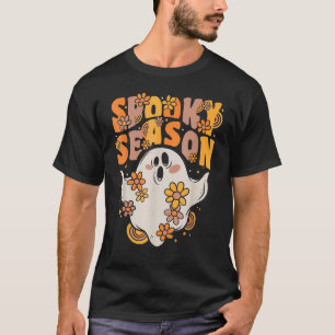 Spooky Season Groovy Ghost mit Vintagen Blume Ha T-Shirt