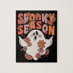 Spooky Season Groovy Ghost mit Vintagen Blume Ji Puzzle