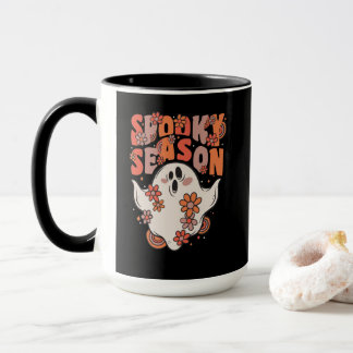 Spooky Season Groovy Ghost mit Vintagen Blume Tasse