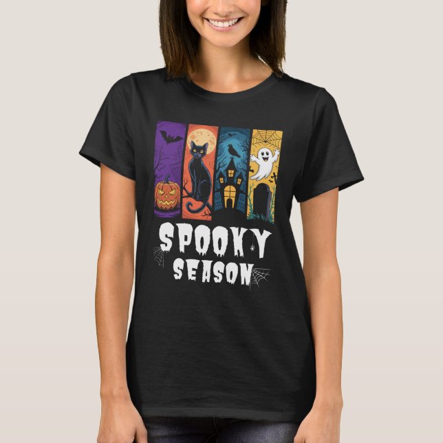 Spooky Season Halloween Black Cat Ghost Spuk T-Shirt (Vorderseite)