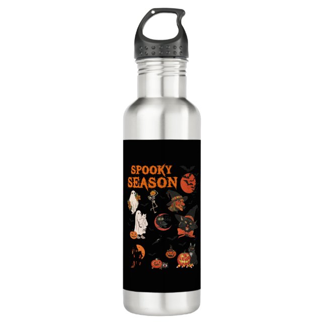 Spooky Season Halloween Black Cat Hexe Ghost Pump Edelstahlflasche (Vorderseite)