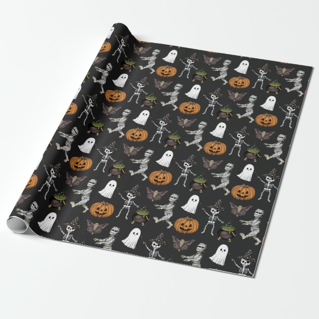 Spooky Season Halloween Ghost und Kürbismuster Geschenkpapier (Ungerollt)