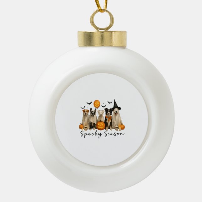Spooky Season Halloween Hund Keramik Kugel-Ornament (Vorderseite)