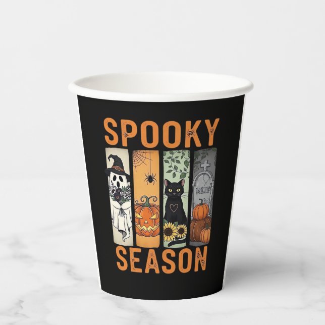 Spooky Season � Niedlich Ghost, Black Cat, Pumpkin Pappbecher (Vorderseite)