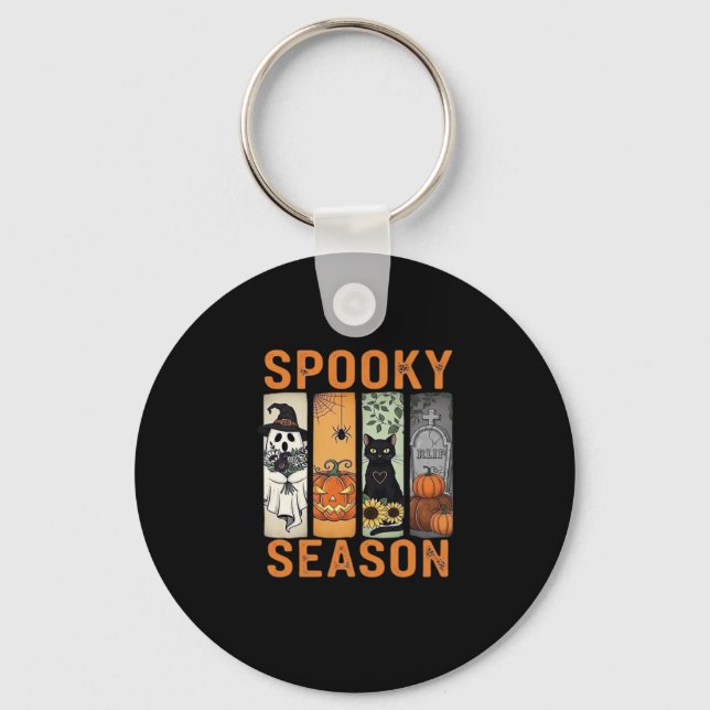 Spooky Season � Niedlich Ghost, Black Cat, Pumpkin Schlüsselanhänger (Vorderseite)