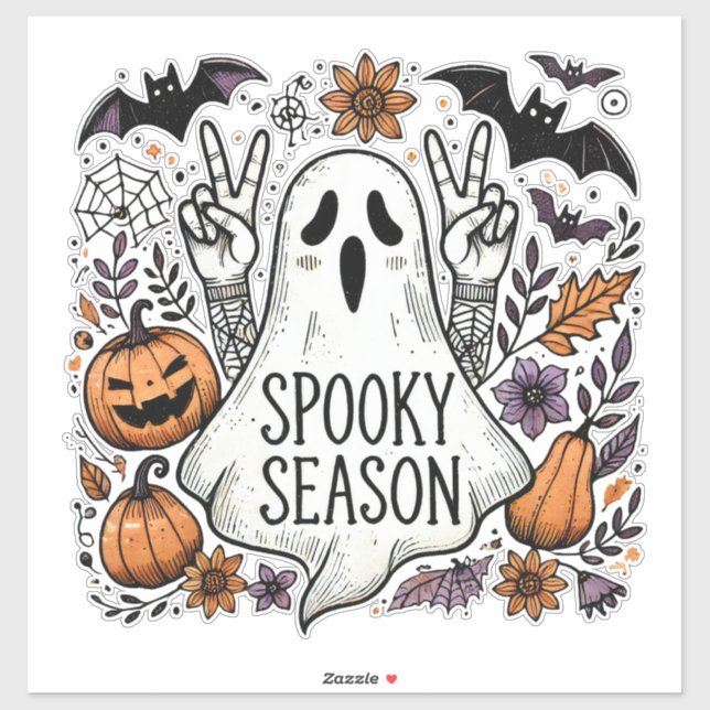 Spooky Season – Peace-Loving Ghost & Autumn Icons  Aufkleber (Blatt)