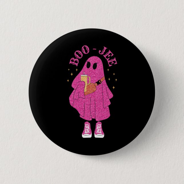 Spooky Season Pink Ghost Halloween Kostüm Boujee Button (Vorderseite)
