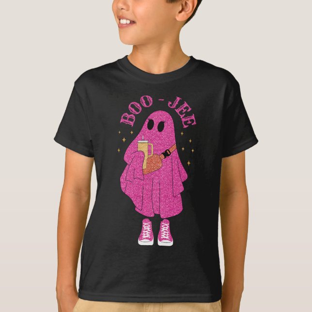 Spooky Season Pink Ghost Halloween Kostüm Boujee T-Shirt (Vorderseite)