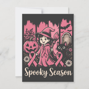 Spooky Season Pink Ribbon - Niedliche Halloween-He Postkarte