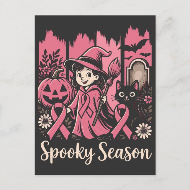 Spooky Season Pink Ribbon - Niedliche Halloween-He Postkarte (Vorderseite)