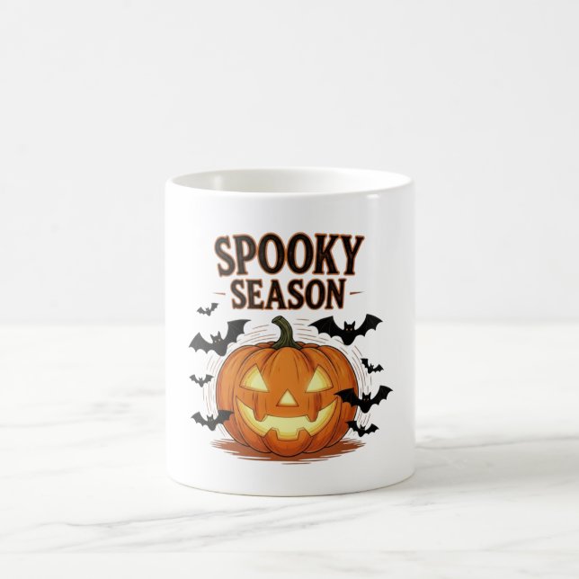Spooky Season Pumpkin & Bats Fall Halloween Kaffeetasse (Mittel)