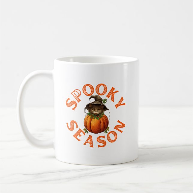 Spooky Season Pumpkin Cat Kaffeetasse (Links)