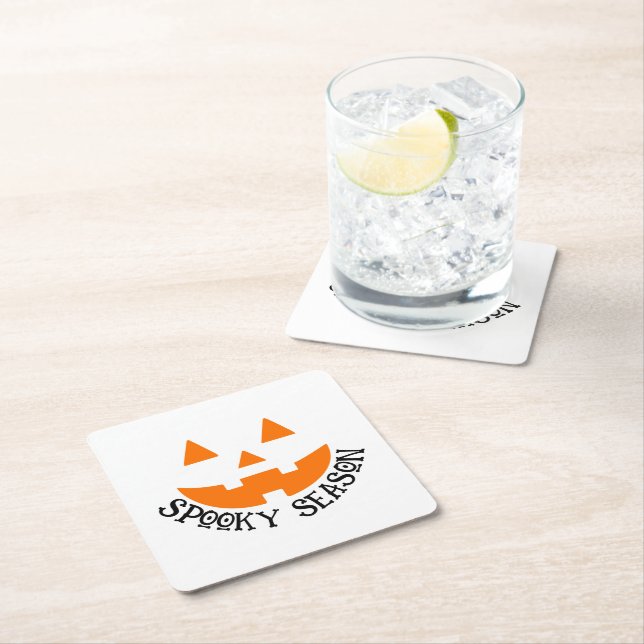 Spooky Season & Pumpkin Face Halloween Rechteckiger Pappuntersetzer (Vor Ort)