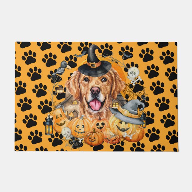Spooky Season Pumpkin Golden Retriever Halloween Fußmatte (Vorderseite)