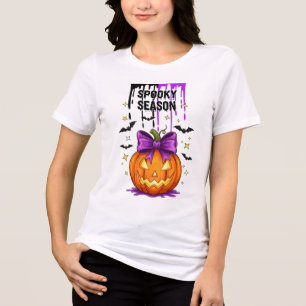 Spooky Season Pumpkin mit Bow - Niedliche Hallowee Tri-Blend Shirt