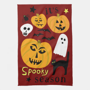Spooky Season Pumpkins Ghost Bat HALLOWEEN Herbst Geschirrtuch