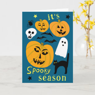 Spooky Season Pumpkins Ghost Bat HAPPY HALLOWEEN Karte