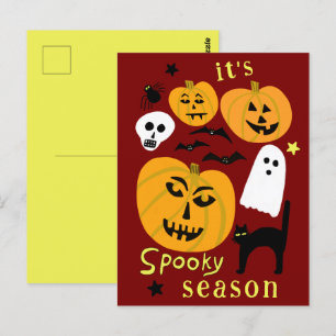 Spooky Season Pumpkins Ghost Bat HAPPY HALLOWEEN Postkarte