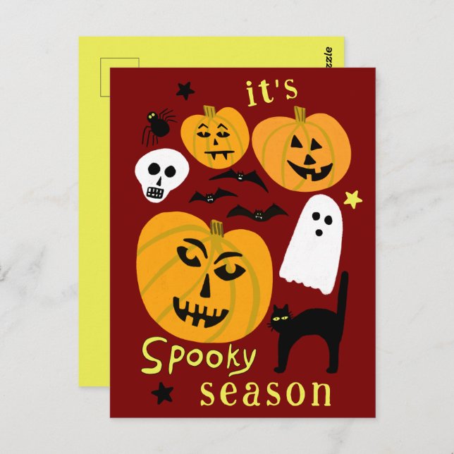Spooky Season Pumpkins Ghost Bat HAPPY HALLOWEEN Postkarte (Vorne/Hinten)