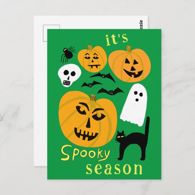 Spooky Season Pumpkins Ghost Bat HAPPY HALLOWEEN Postkarte (Vorne/Hinten)