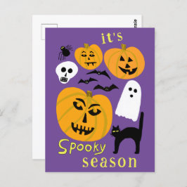 Spooky Season Pumpkins Ghost Bat HAPPY HALLOWEEN Postkarte