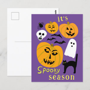 Spooky Season Pumpkins Ghost Bat HAPPY HALLOWEEN Postkarte