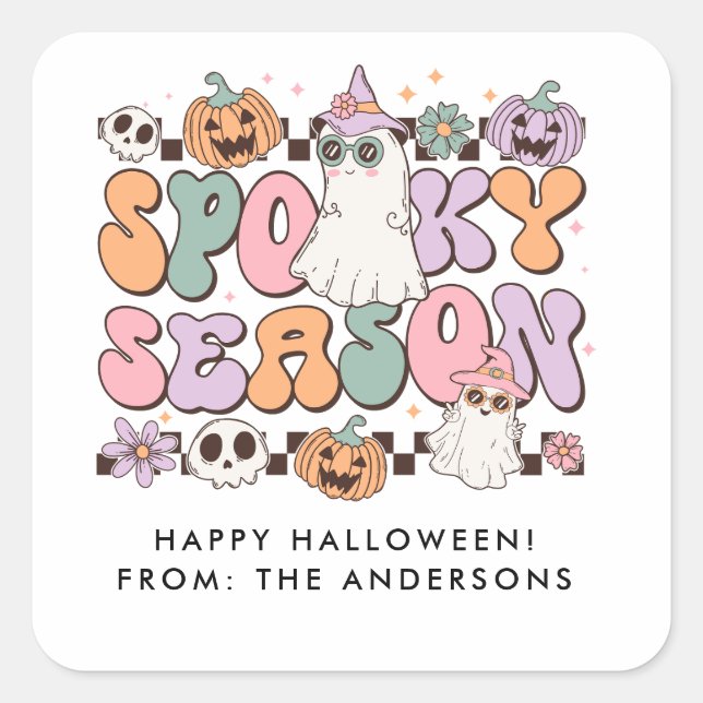 Spooky Season Retro Groovy Quadratischer Aufkleber (Vorderseite)