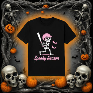 Spooky Season Skelett Hitter Pink Bats T-Shirt