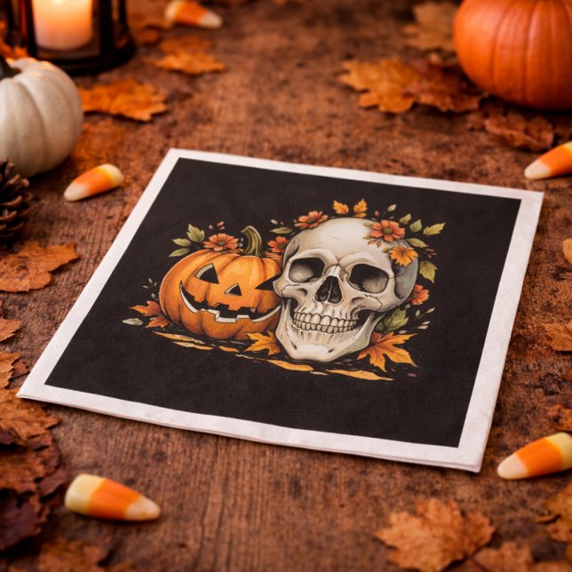 Spooky Season Skull and Pumpkin Halloween Party Serviette (Von Creator hochgeladen)
