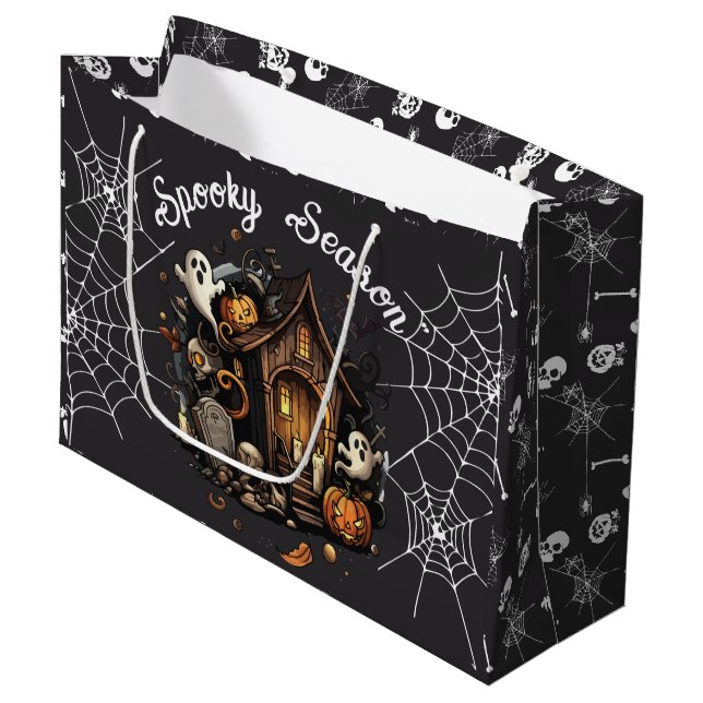 👻 Spooky Season Spuk House Black Gift Bag 🎃 Große Geschenktüte (Vorderseite Schrägansicht)