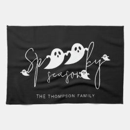 Spooky Season Text und White Ghosts Halloween Geschirrtuch