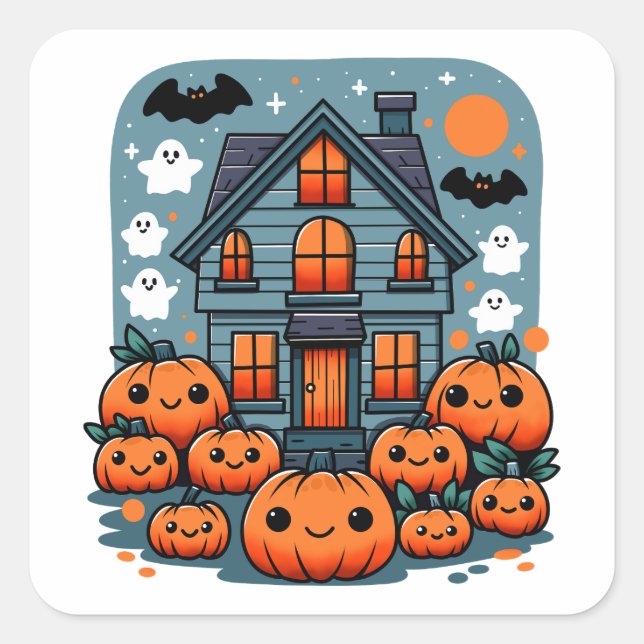 Spooky Season Vibes Halloween Pumpkins Custom Quadratischer Aufkleber (Vorderseite)