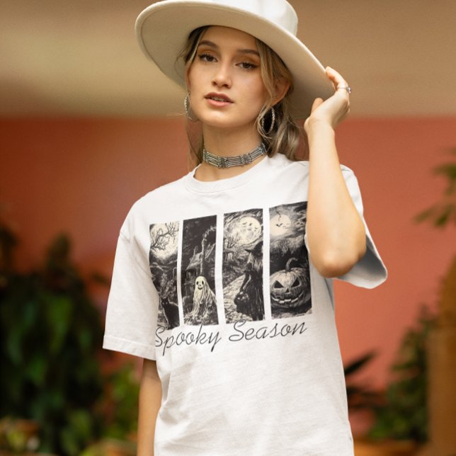 Spooky Season Vintage Halloween Ghost Pumpkin  T-Shirt (Von Creator hochgeladen)