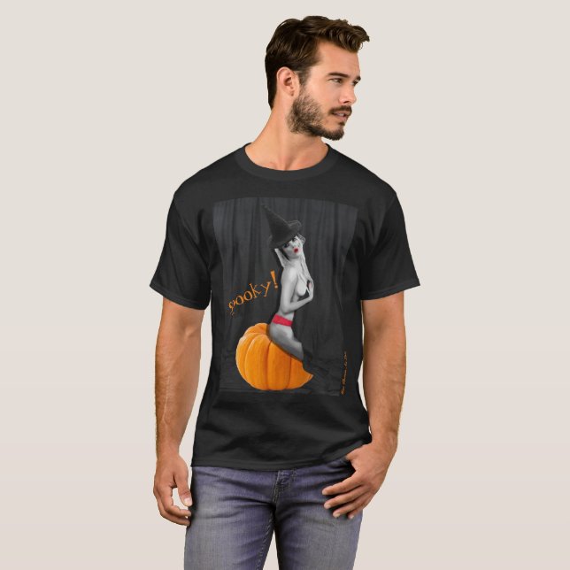 Spooky Sexy Hexenmeister Halloween Pinup Mens Blac T-Shirt (Vorne ganz)