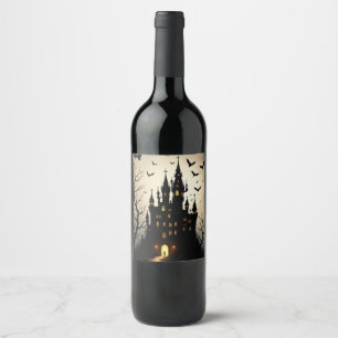 Spooky Shadow Halloween Castle Weinflaschen Labels Weinetikett
