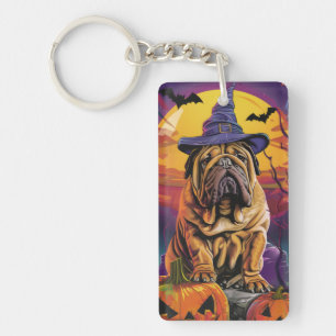 Spooky Shar Pei Hund Halloween Hexe und Pumpkin Schlüsselanhänger