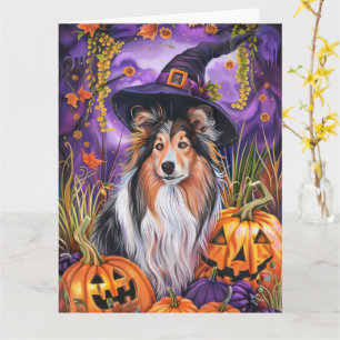Spooky Shetland Sheepdog Halloween Hexenkürbis Karte