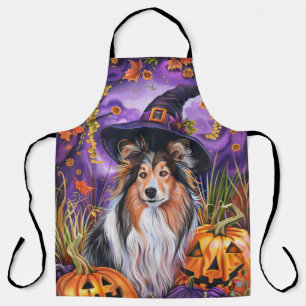 Spooky Shetland Sheepdog Halloween Hexenkürbis Schürze