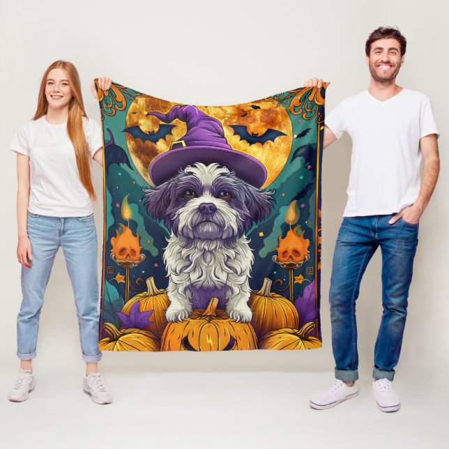 Spooky Shih Tzu Hund Halloween Hexe und Pumpkin Fleecedecke (Beispiel)