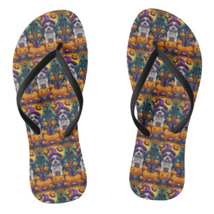 Spooky Shih Tzu Hund Halloween Hexe und Pumpkin Flip Flops