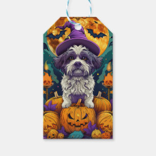 Spooky Shih Tzu Hund Halloween Hexe und Pumpkin Geschenkanhänger