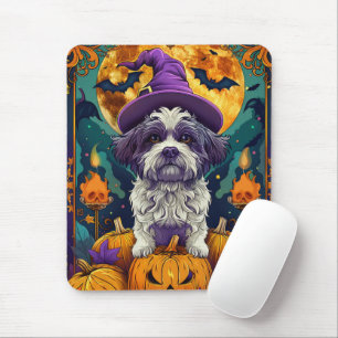 Spooky Shih Tzu Hund Halloween Hexe und Pumpkin Mousepad