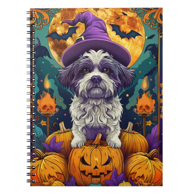 Spooky Shih Tzu Hund Halloween Hexe und Pumpkin Notizblock (Vorderseite)